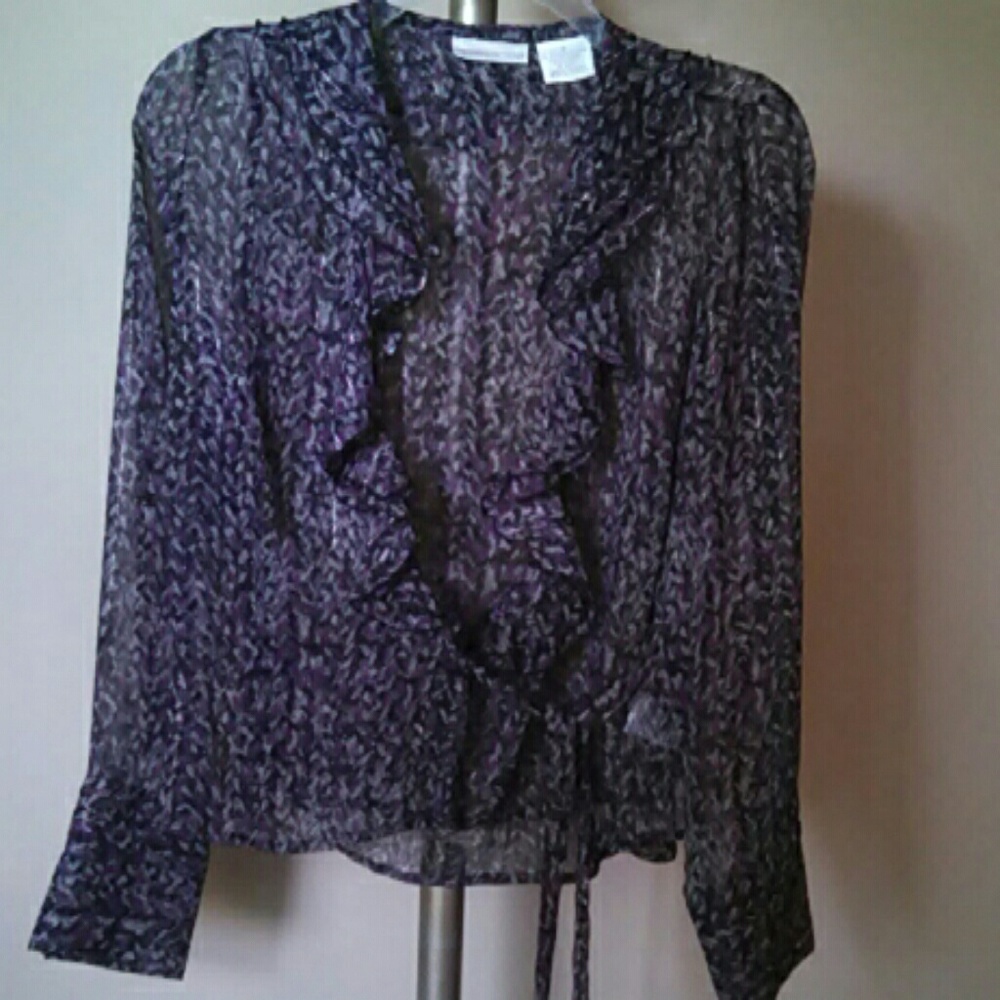 Vintage Worthington Sheer Ruffle Long Sleeve Top